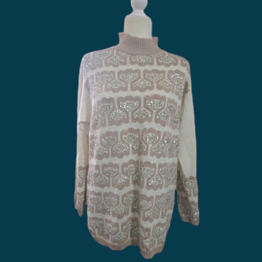 Marisa Christina Women's Crew Neck Embellish Sequin Pullover Knit Long Sleeve S